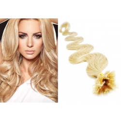 Vlnité vlasy evropského typu k prodlužování keratinem 50cm - nejsvětlejší blond