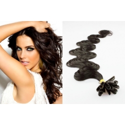 Vlnité vlasy evropského typu k prodlužování keratinem 60cm - přírodní černé