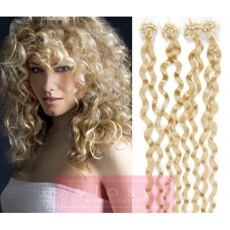 Kudrnaté vlasy Micro Ring / Easy Loop / Easy Ring / Micro Loop 50cm – nejsvětlejší blond